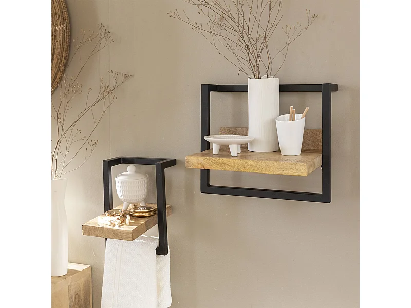 Estante de pared de madera de mango Joie, estilo industrial, modelo pequeño