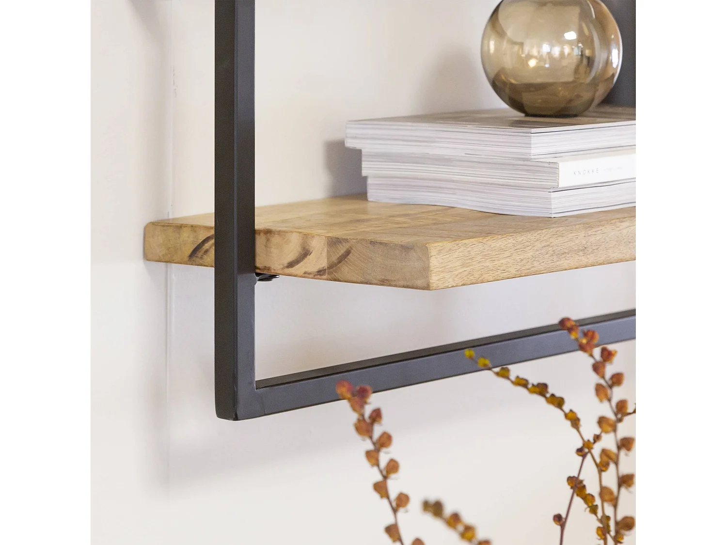 Estante de pared de madera de mango Joie, estilo industrial, modelo pequeño