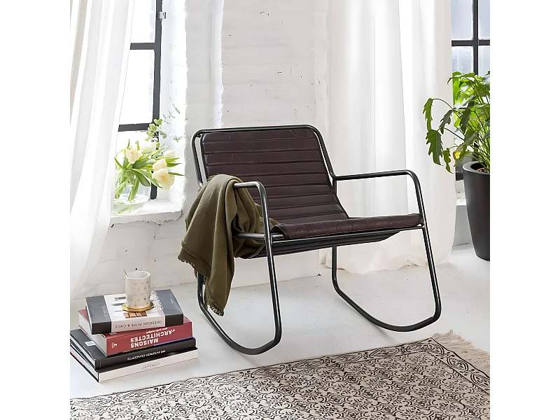 Rocking chair en cuir noir Sydney