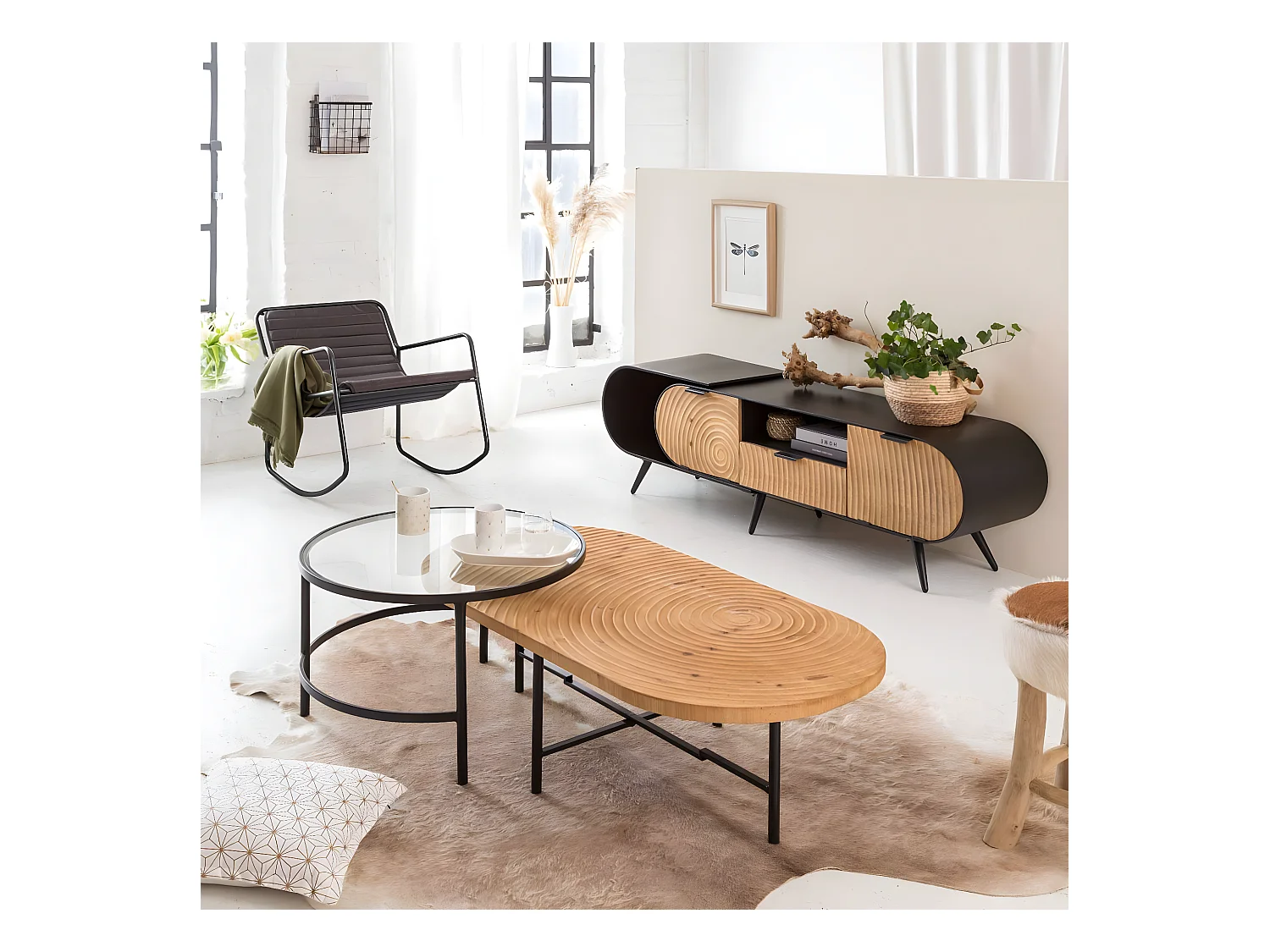 Rocking chair en cuir noir Sydney