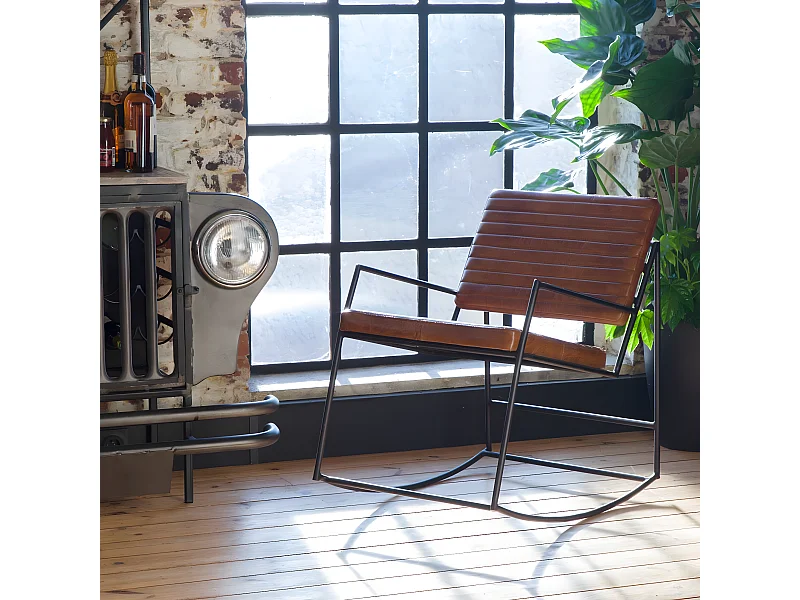 Fauteuil vintage en cuir marron Porto