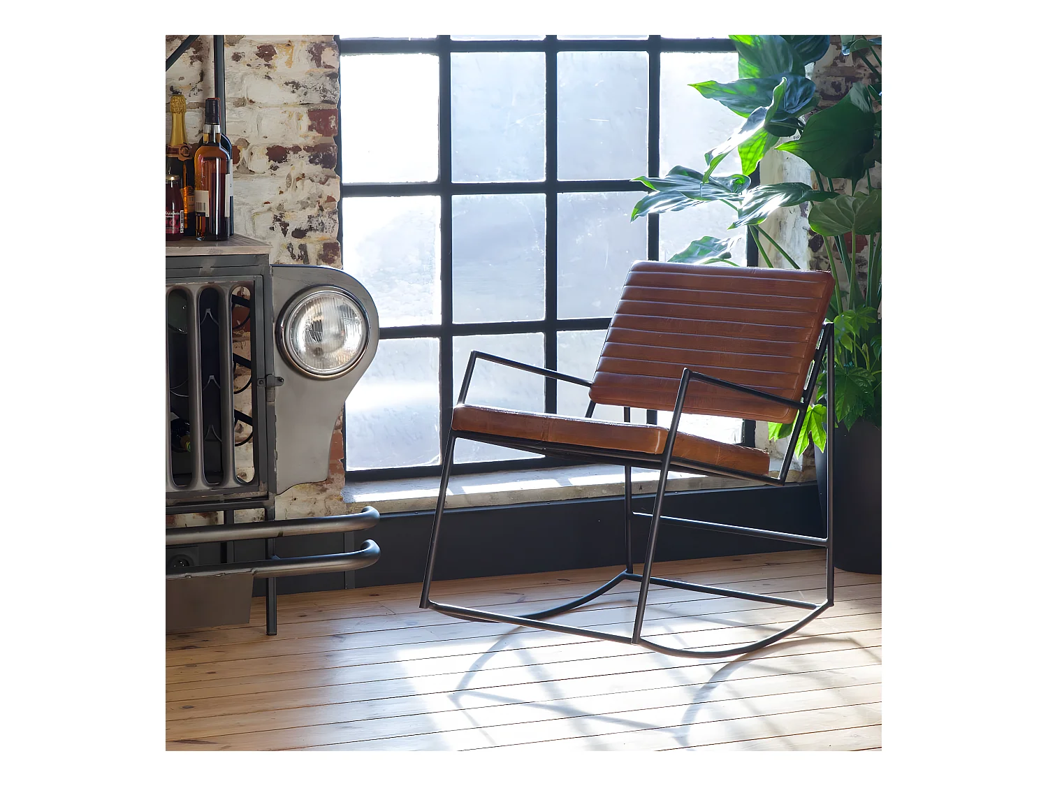 Fauteuil vintage en cuir marron Porto