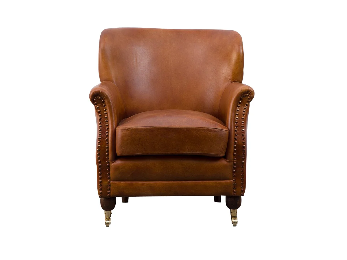 Fauteuil club en cuir marron Camden