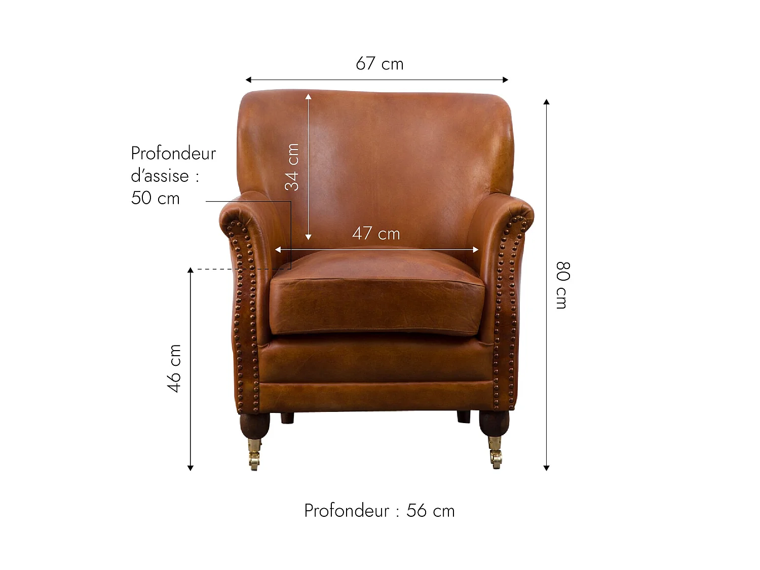 Fauteuil club en cuir marron Camden