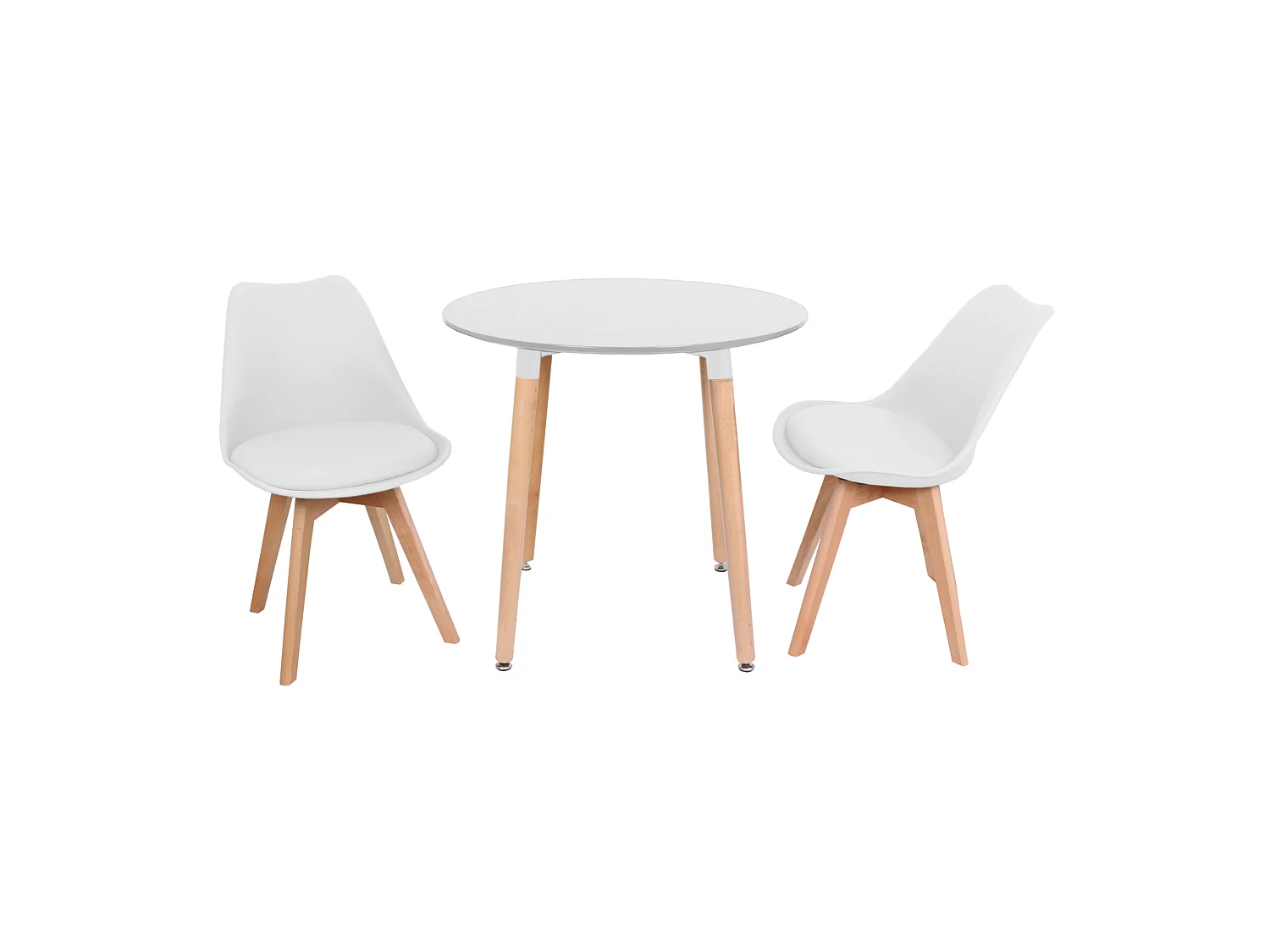 LORENZO HALO - Ensemble table à Manger Blanche Ronde + 2 Chaises Scandinaves Blanches