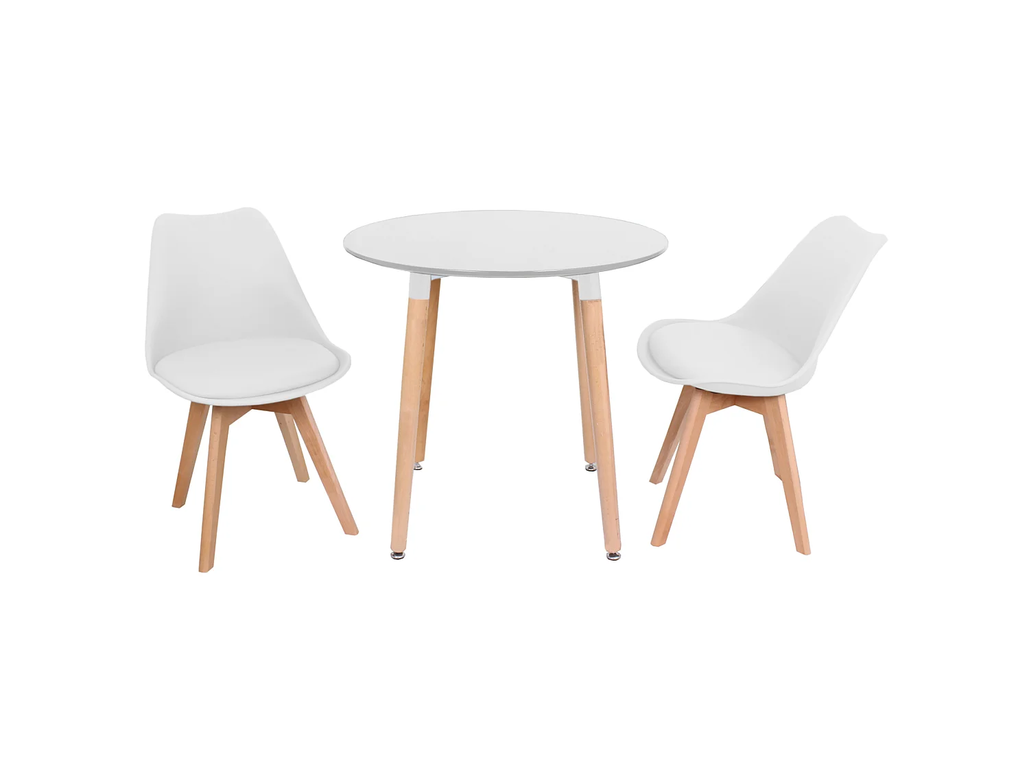 LORENZO HALO - Ensemble table à Manger Blanche Ronde + 2 Chaises Scandinaves Blanches