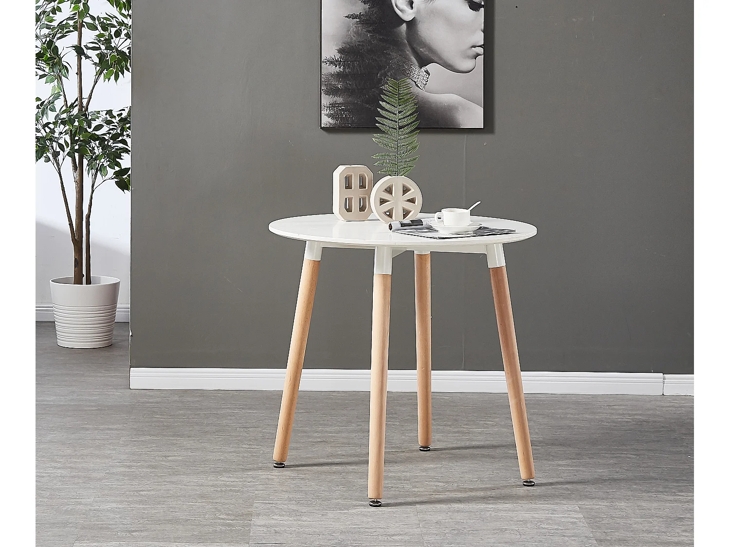 LORENZO HALO - Ensemble table à Manger Blanche Ronde + 2 Chaises Scandinaves Blanches