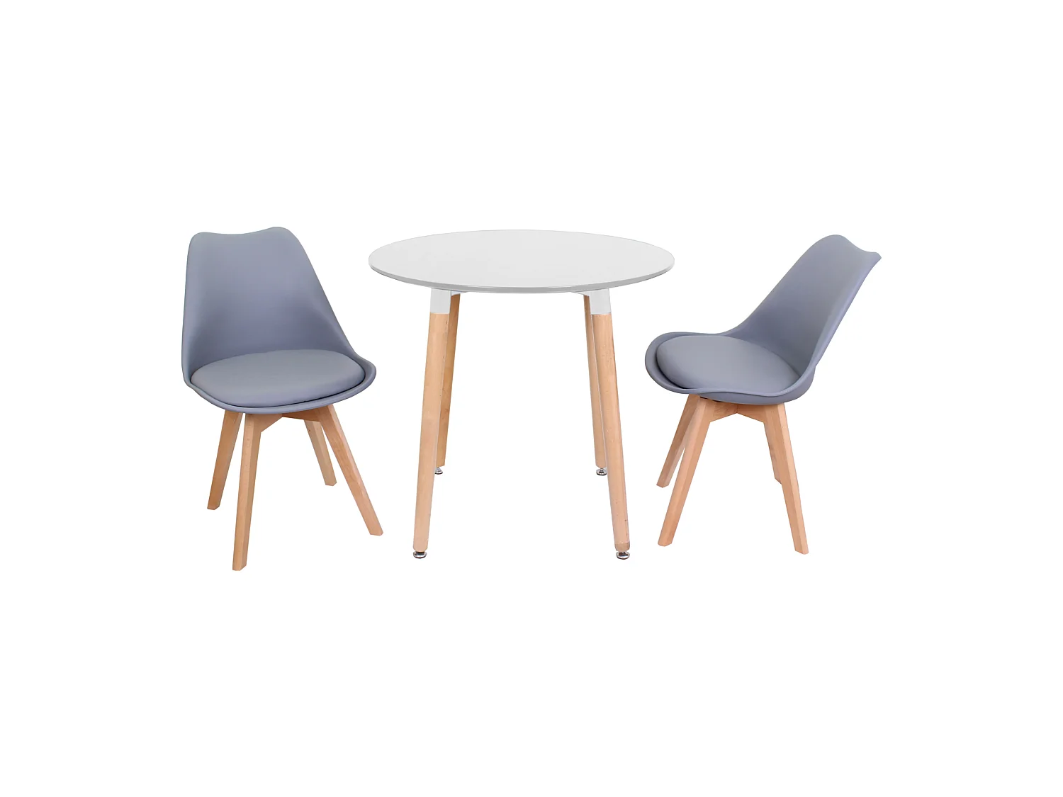 LORENZO HALO - Ensemble table à Manger Blanche Ronde + 2 Chaises Scandinaves Grises