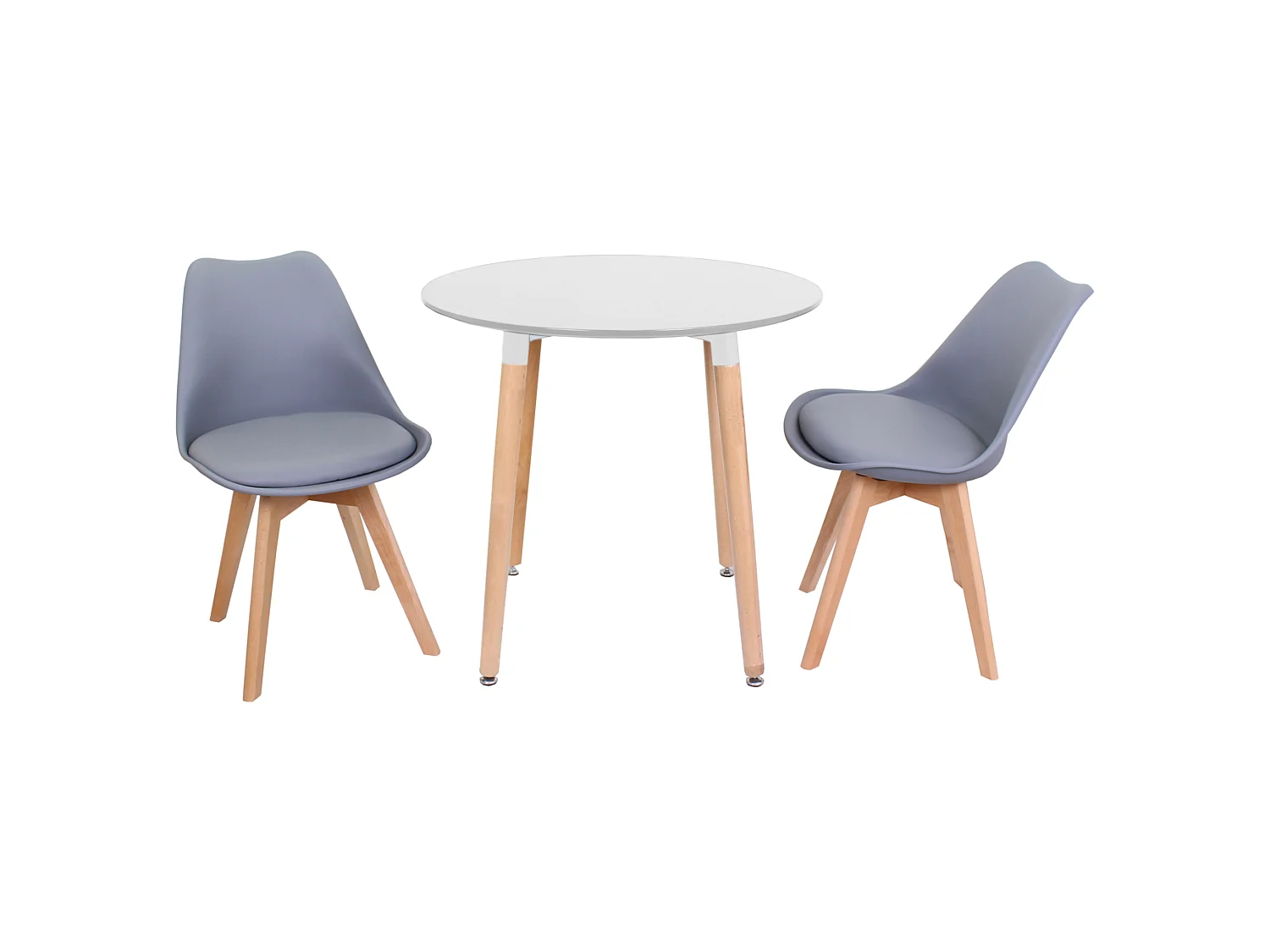 LORENZO HALO - Ensemble table à Manger Blanche Ronde + 2 Chaises Scandinaves Grises