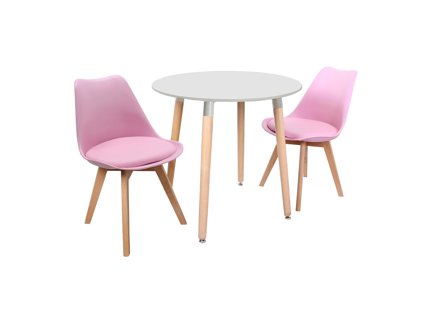 LORENZO HALO - Ensemble table à Manger Blanche Ronde + 2 Chaises Scandinaves Roses