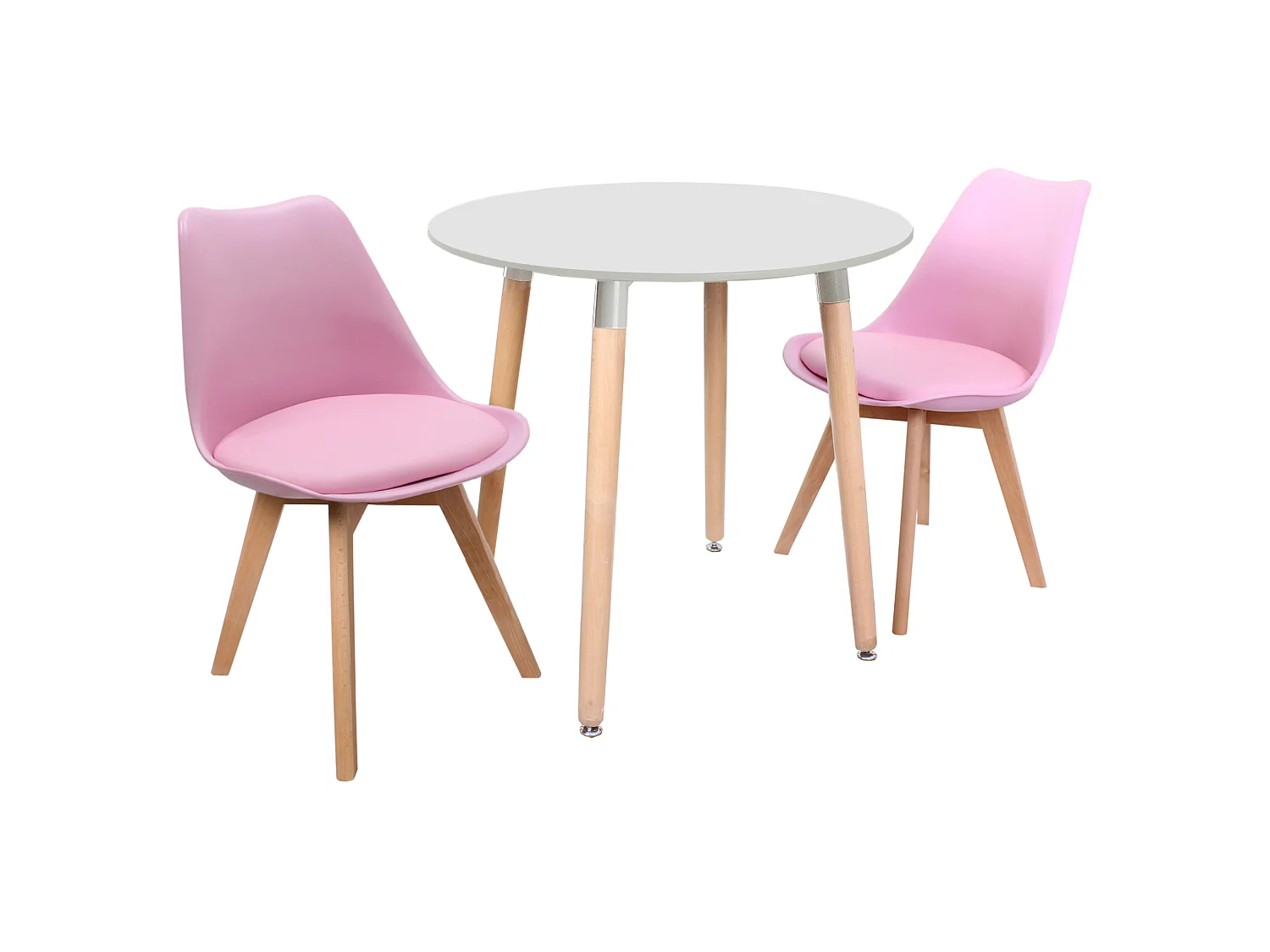 LORENZO HALO - Ensemble table à Manger Blanche Ronde + 2 Chaises Scandinaves Roses