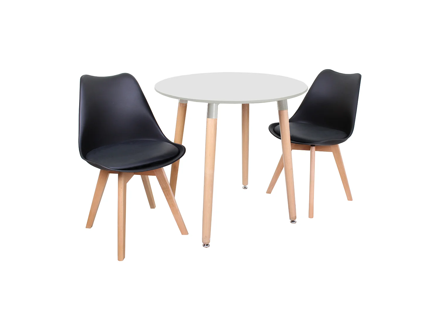 LORENZO HALO - Ensemble table à Manger Blanche Ronde + 2 Chaises Scandinaves Noires
