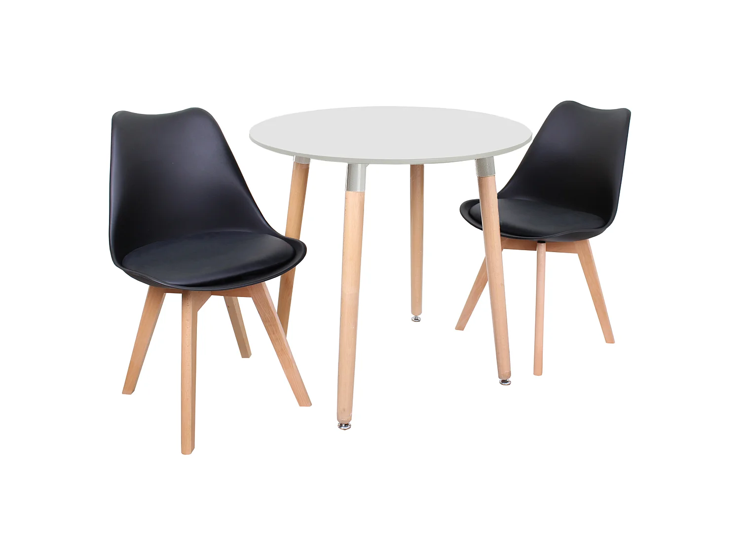 LORENZO HALO - Ensemble table à Manger Blanche Ronde + 2 Chaises Scandinaves Noires