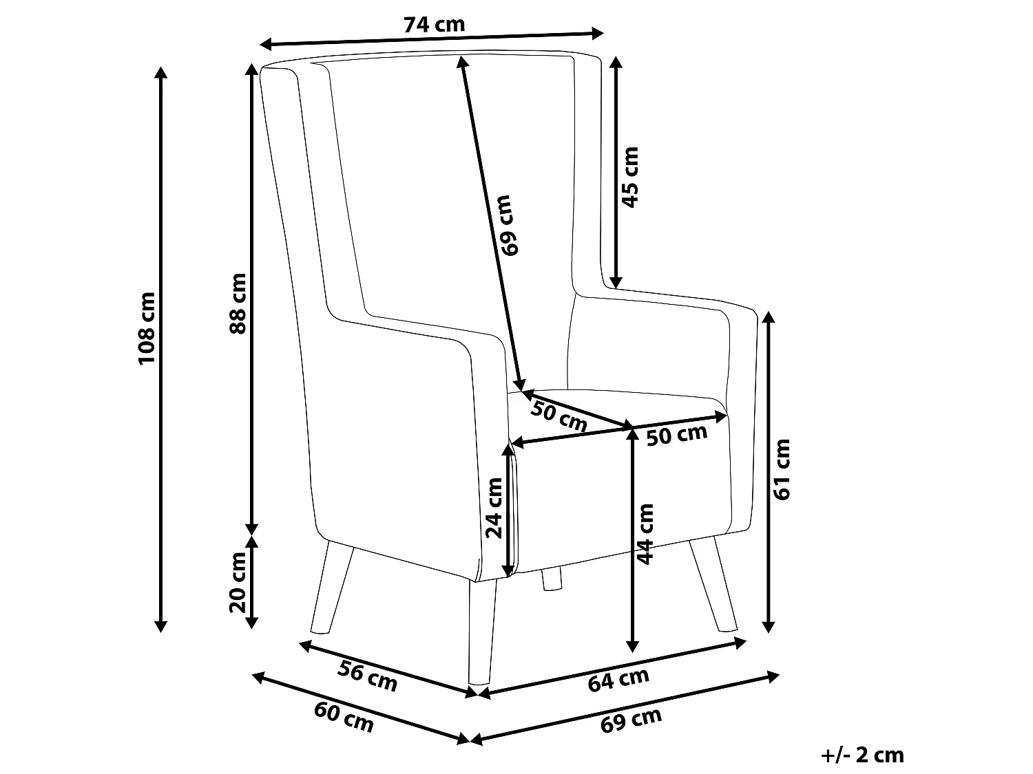 Fotel uszak ONEIDA Welur Żółty