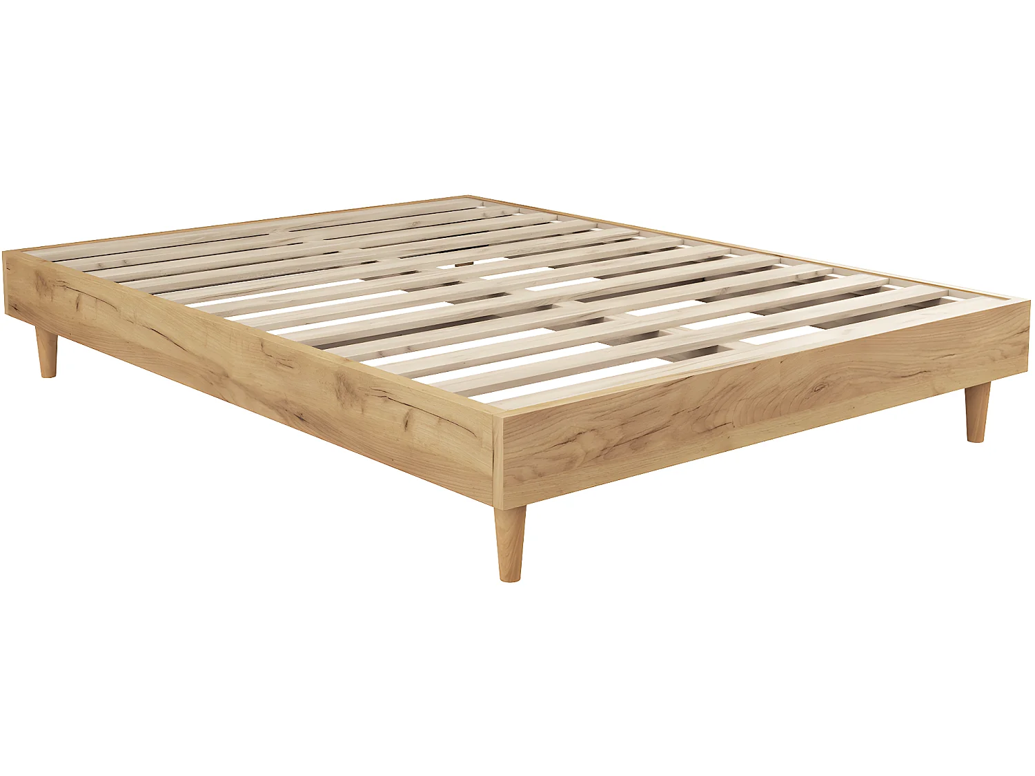 Lit adulte 140x190 cm effet chêne avec sommier à lattes - Paco