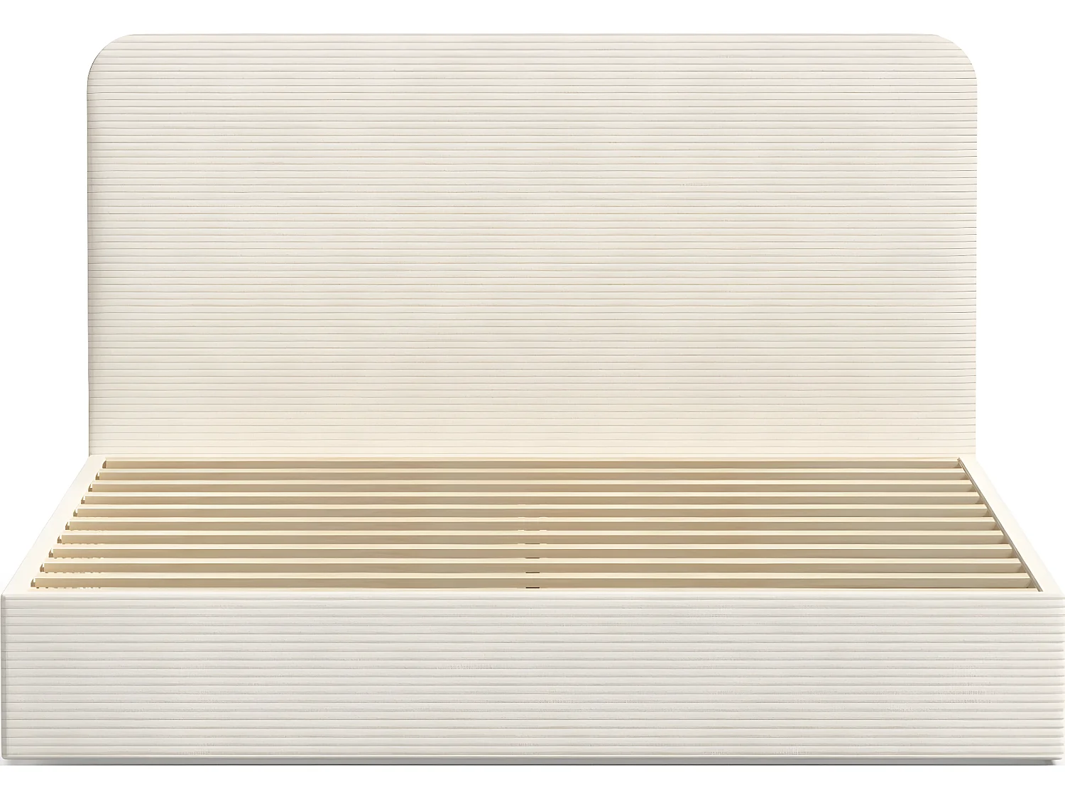 Lit adulte 140x190 cm en velours côtelé beige avec tête de lit et sommier à lattes - Enzo