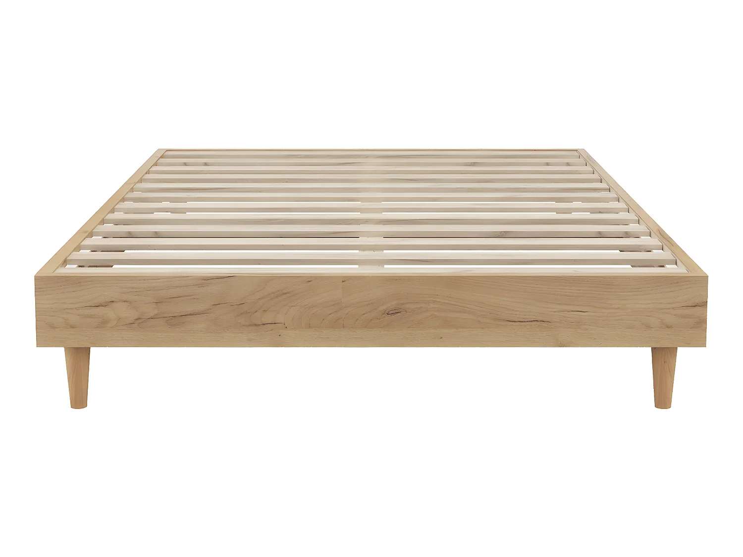 Lit adulte 160x200 cm effet chêne avec sommier à lattes - Paco