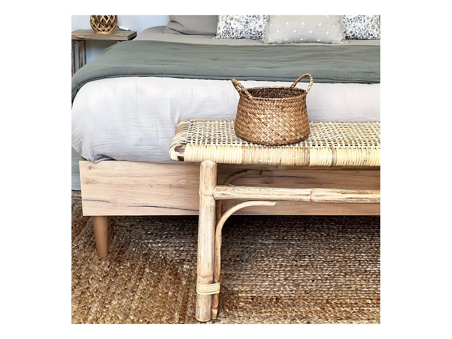 Lit adulte 160x200 cm effet chêne avec sommier à lattes - Paco