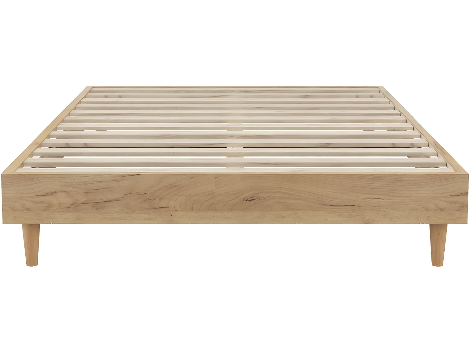 Lit adulte 160x200 cm effet chêne avec sommier à lattes - Paco