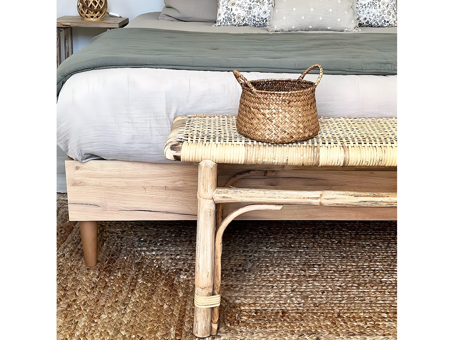 Lit adulte 160x200 cm effet chêne avec sommier à lattes - Paco