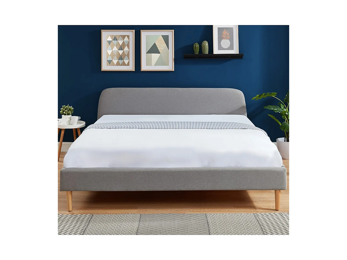 Lit adulte scandinave 180x200 gris clair - Gaby