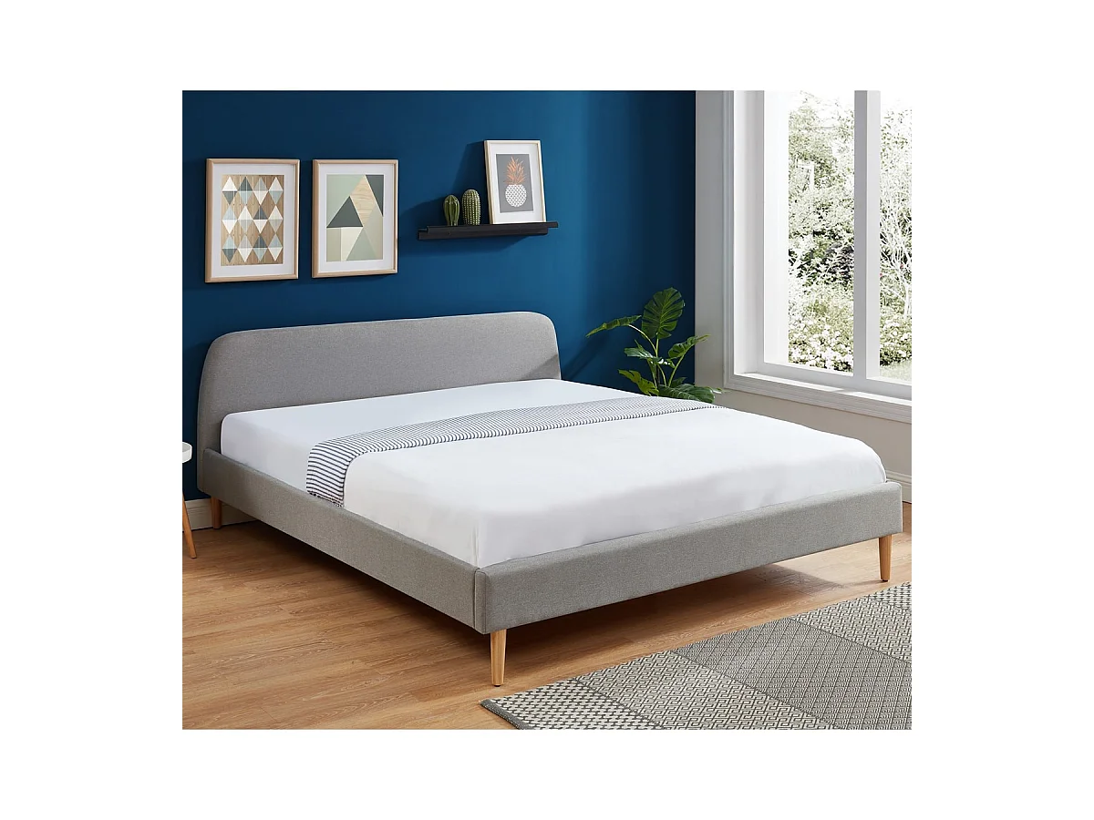 Lit adulte scandinave 180x200 gris clair - Gaby