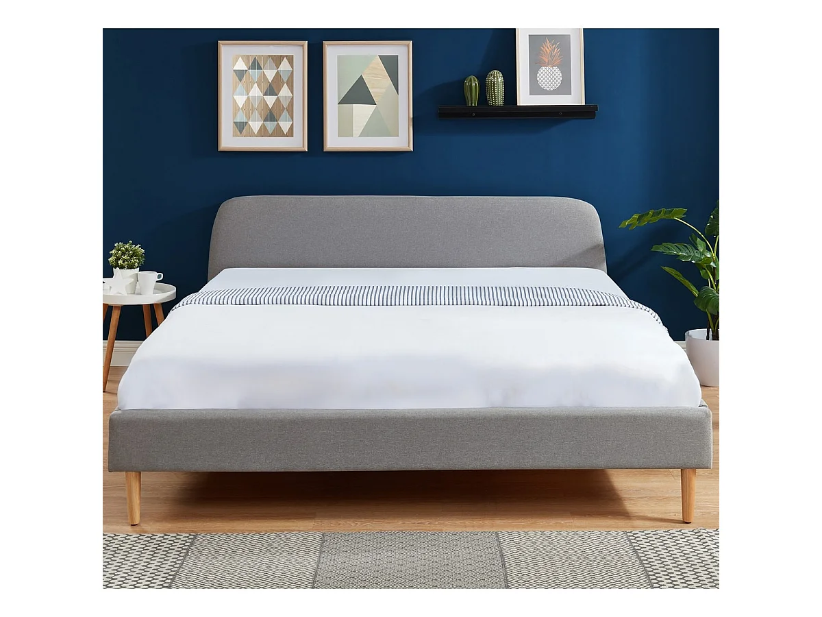 Lit adulte scandinave 180x200 gris clair - Gaby