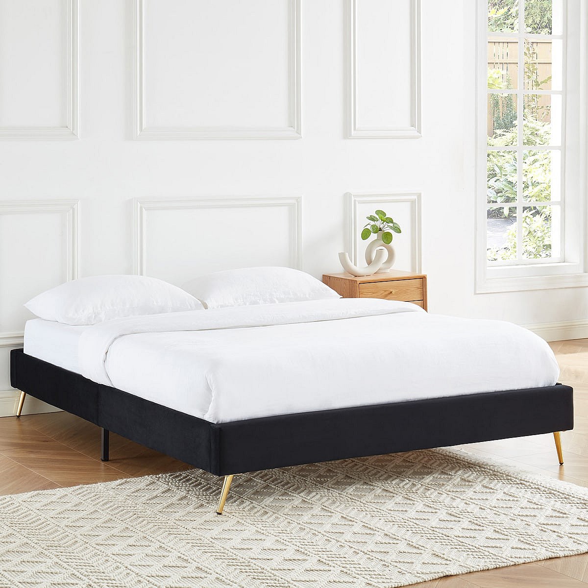 Lit double JOHAN 160x200cm en velours noir