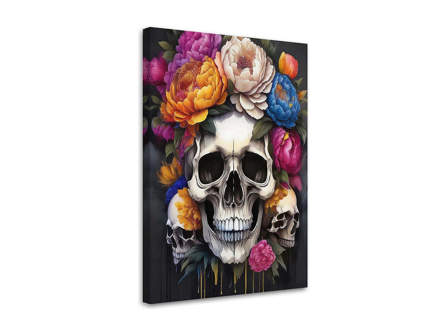 Disegno del tatuaggio teschio umano e corona di fiori. | Vettore Premium