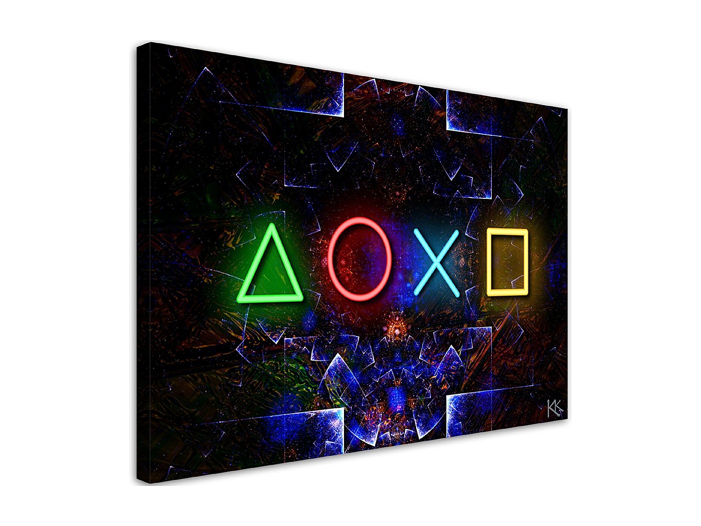 Feeby Quadro Tela 3 Parti 120x80 Cm – Gioco Per Giocatori, Simboli Astrazione Gialla, Decorazione Murale Moderna - 3