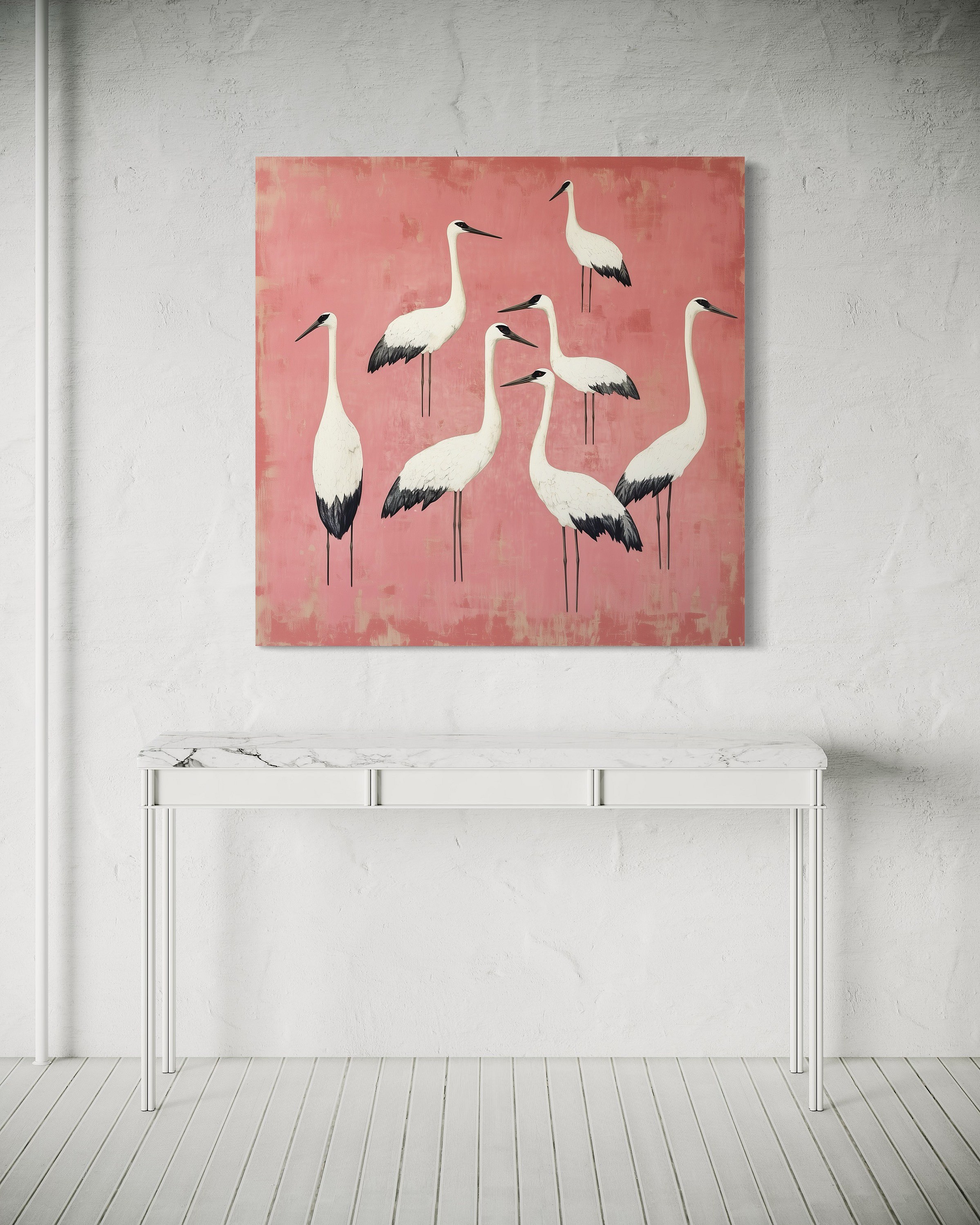 Quadro su tela, Uccelli Gru Rosa - 50x50