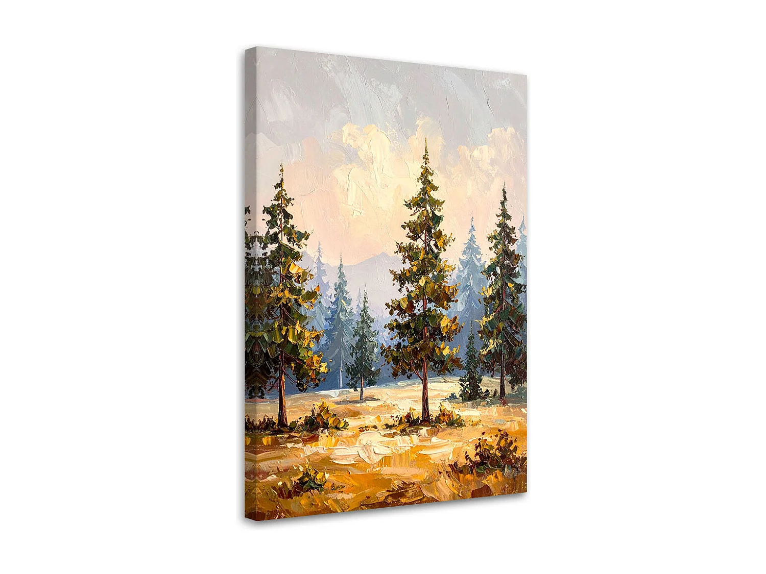 Gouache pittura paesaggio invernale con alberi innevati, sentiero, banco e pattinatori di figura su un fiume congelato Foto stock