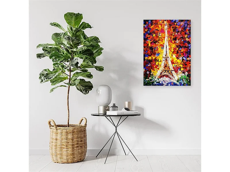Quadro su tela, Pittura colorata della Torre Eiffel di Parigi - 60x90