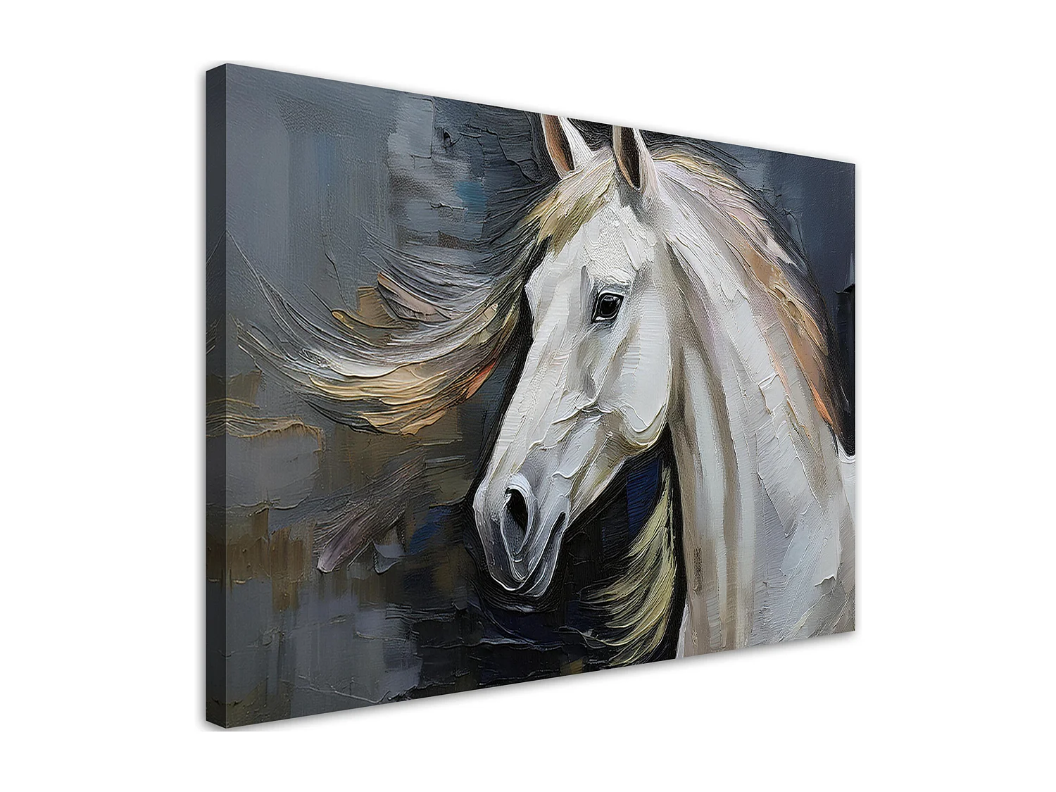 Quadro su tela, Cavallo bianco dipinto - 120x80