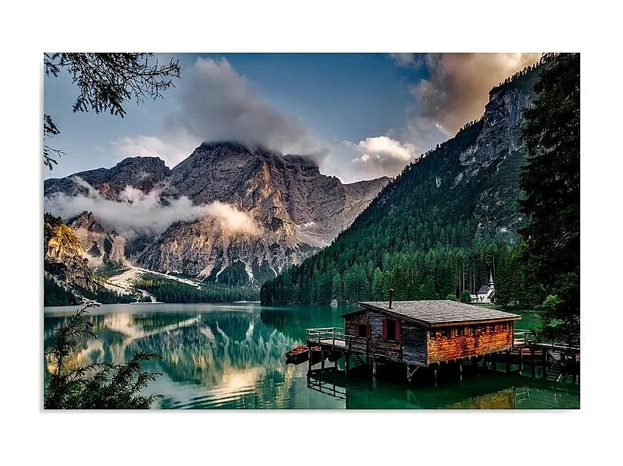 Quadro su tela, Montagne Casa Lago Natura - 120x80