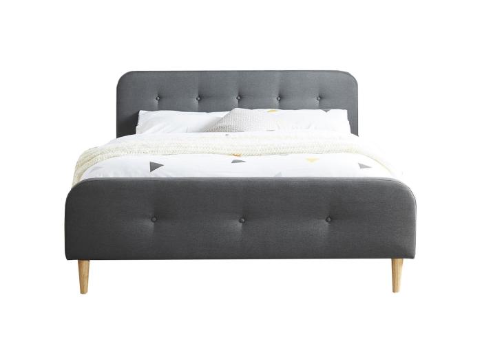 Lit Adulte Scandinave En Tissu Gris Fonc Capitonn Sommier Latte