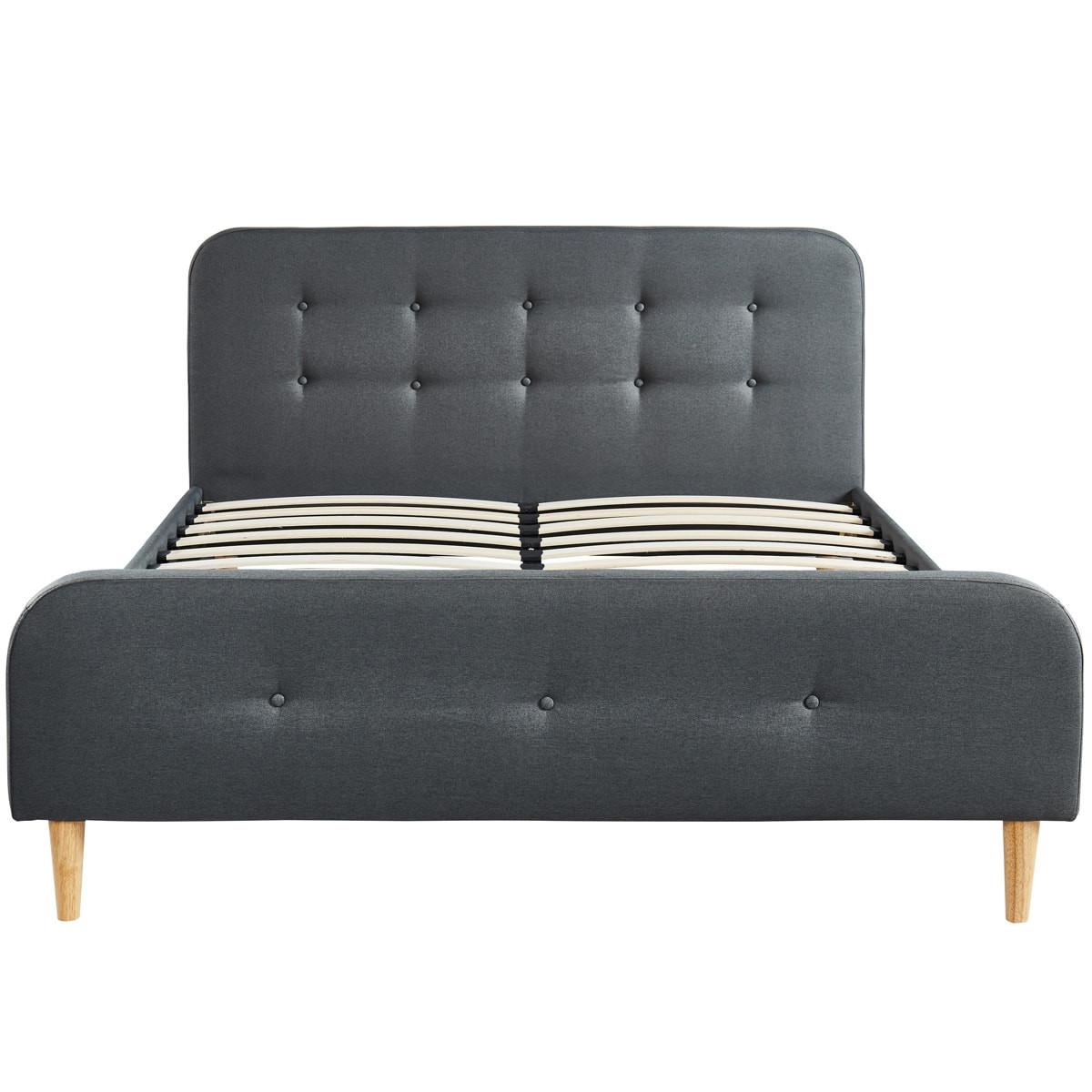 Lit Adulte Scandinave En Tissu Gris Fonc Capitonn Sommier Latte