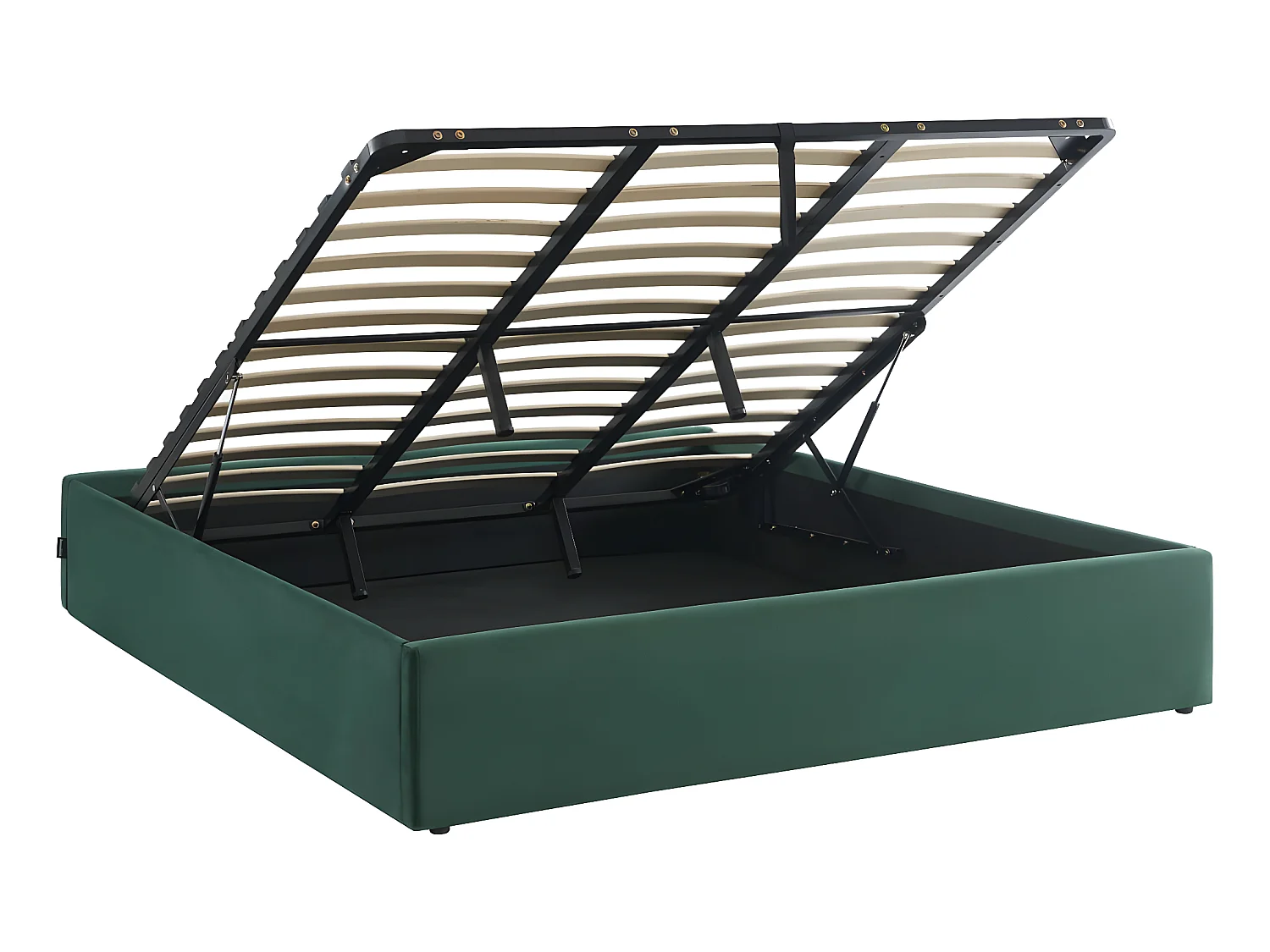 Lit coffre 180x200cm en velours vert + sommier à lattes - Handy
