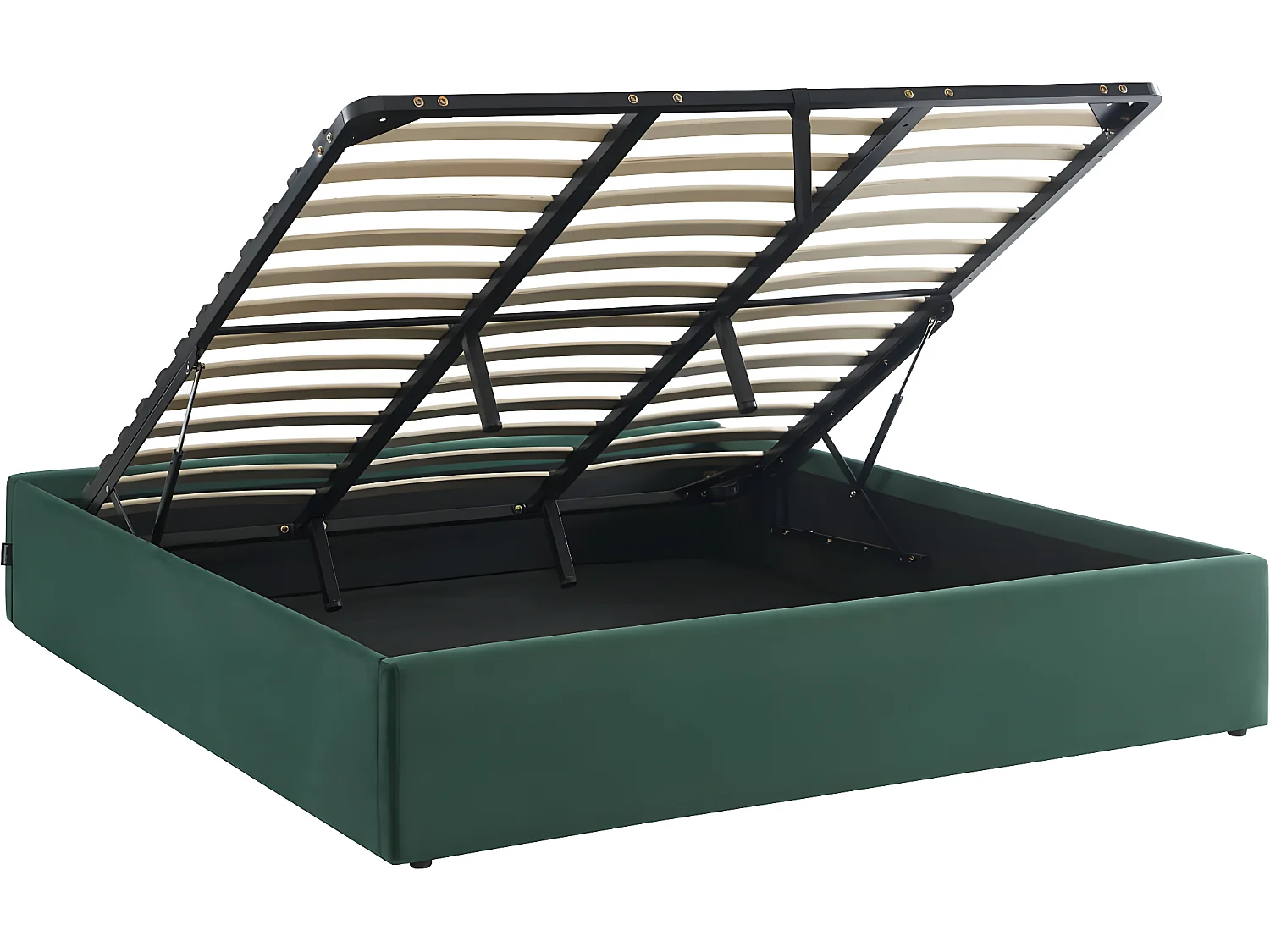 Lit coffre 180x200cm en velours vert + sommier à lattes - Handy