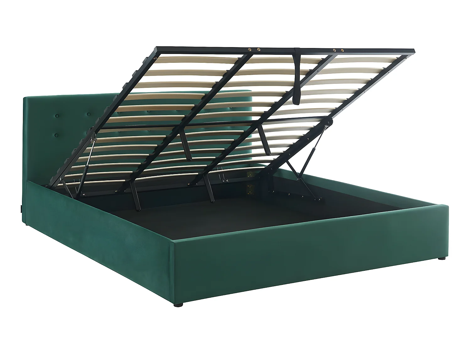 Lit coffre 180x200 en velours vert avec tête de lit et sommier à lattes - Tina