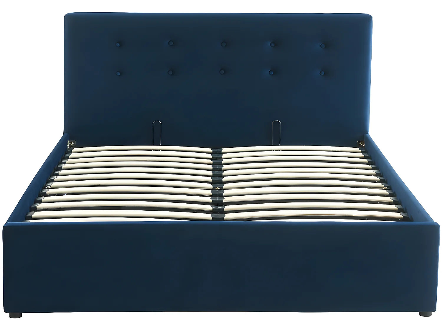 Lit coffre 140x190 en velours bleu foncé avec tête de lit et sommier à lattes - Tina
