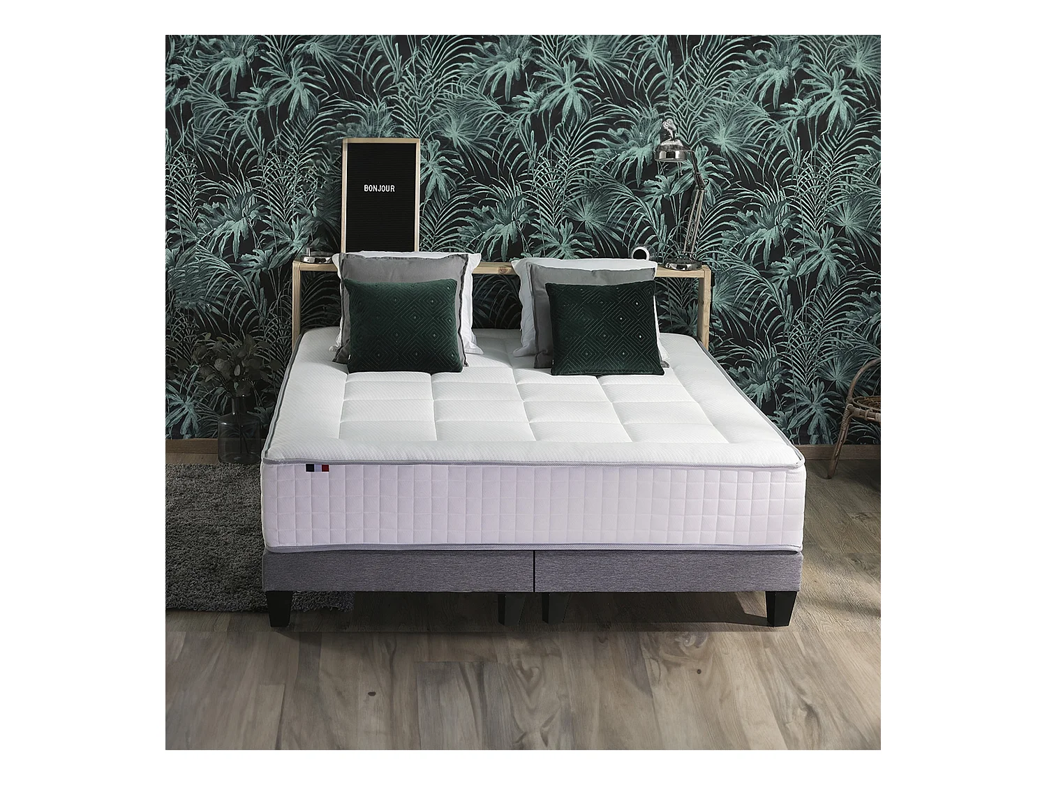 Ensemble matelas Ressort 7 zones + sommier + oreiller + couette - FABRICATION FRANCAISE Dimensions - 2x80 x 200 cm