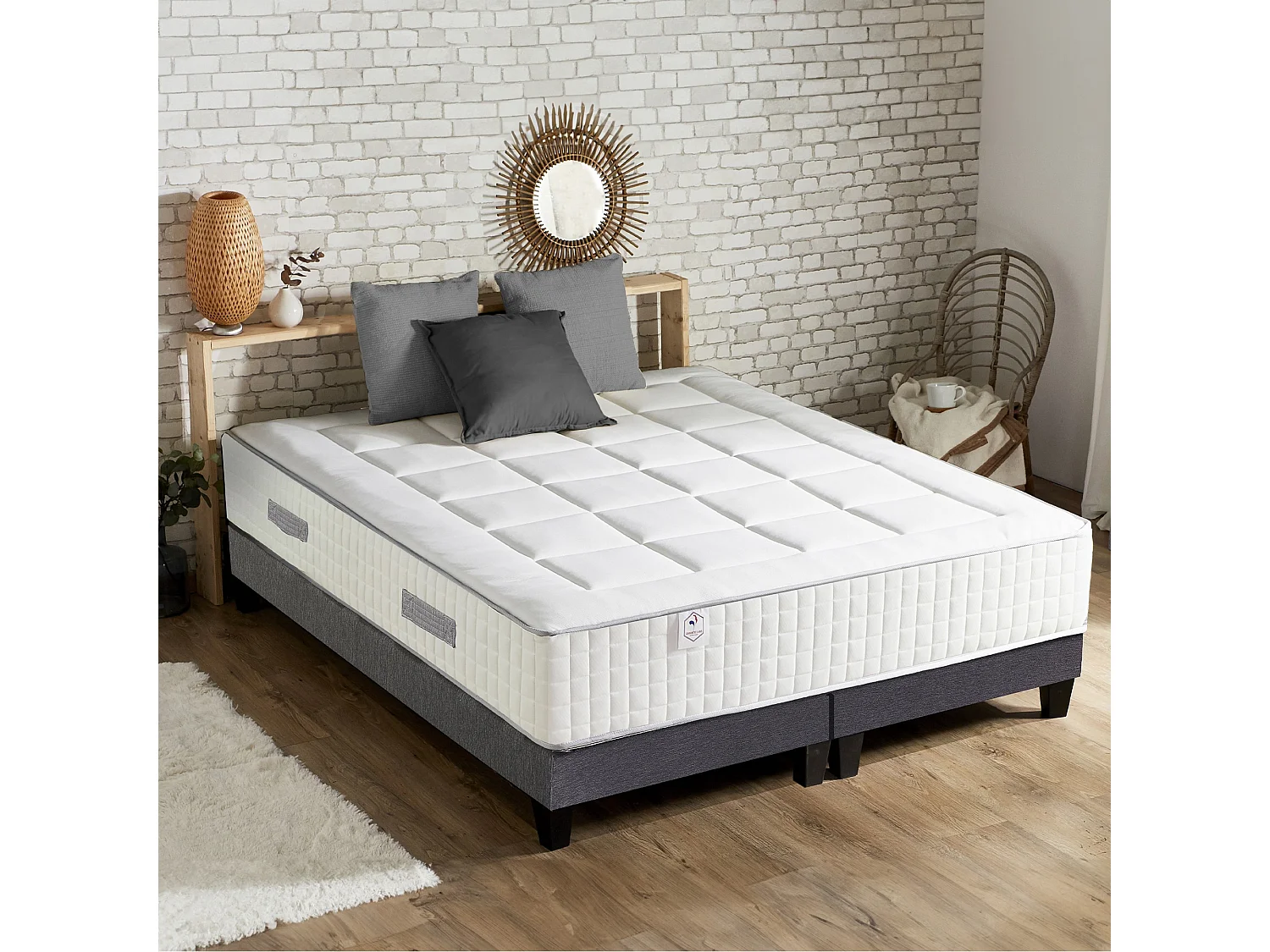 Ensemble matelas Ressort 7 zones + sommier + oreiller + couette - FABRICATION FRANCAISE Dimensions - 2x80 x 200 cm