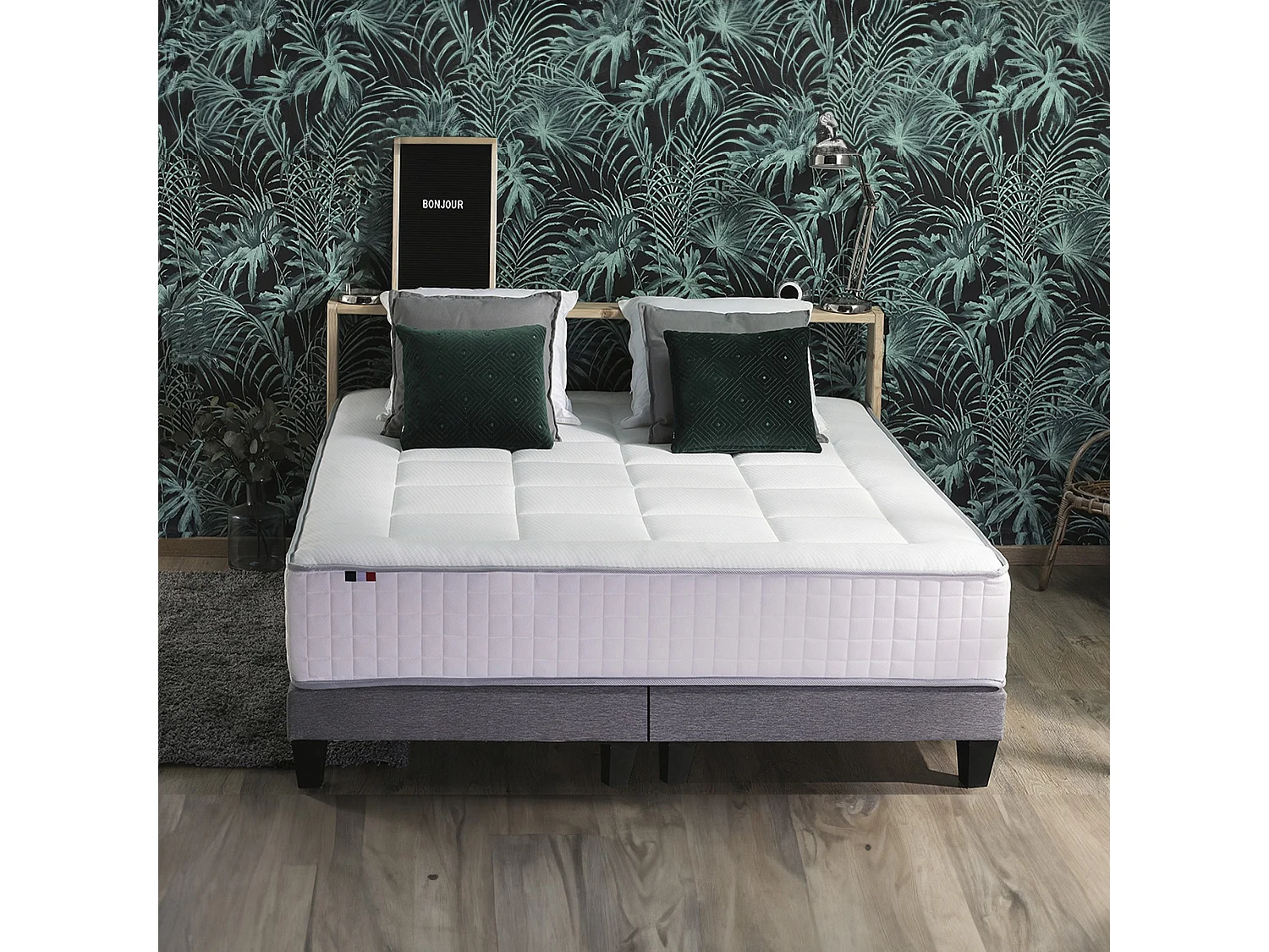 Ensemble matelas Ressort 7 zones + sommier + oreiller + couette - FABRICATION FRANCAISE Dimensions - 2x80 x 200 cm