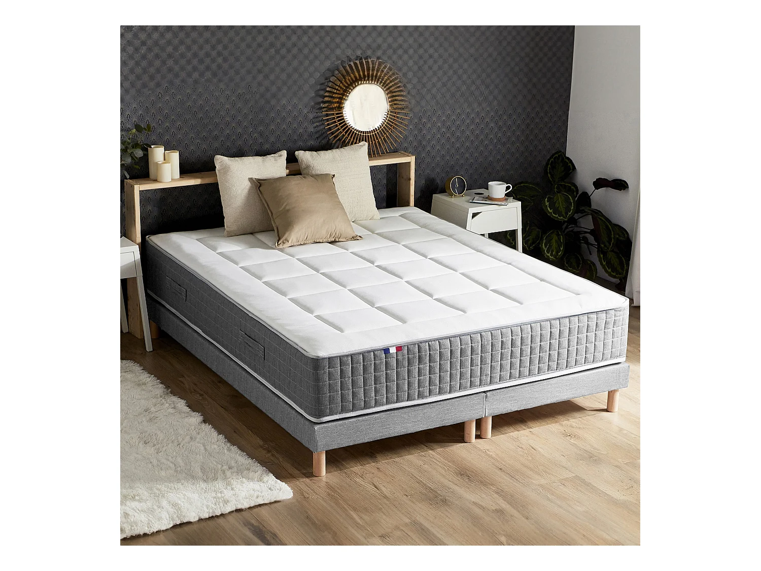 Ensemble Matelas Ressort 7 zones H.28cm + Sommier Fabriqué en France MAX Dimensions - 2x80 x 200 cm