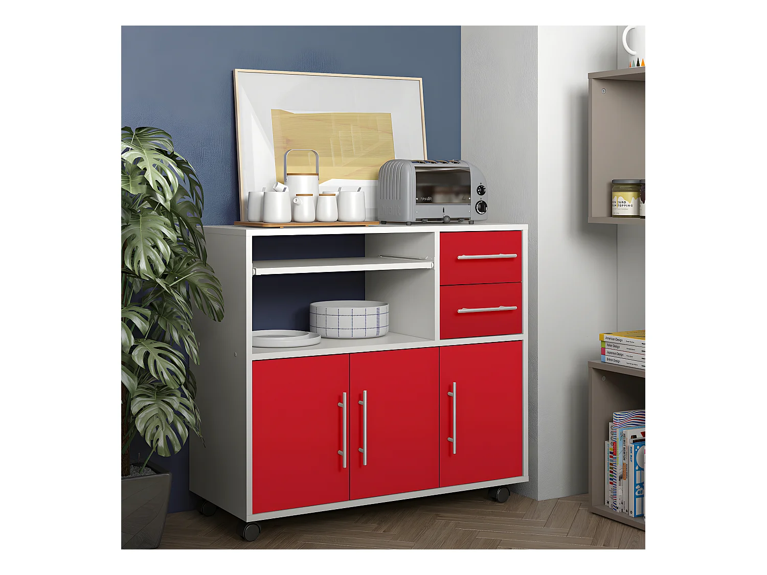 Desserte micro-onde MARIUS - blanc et rouge - SYMBIOSIS