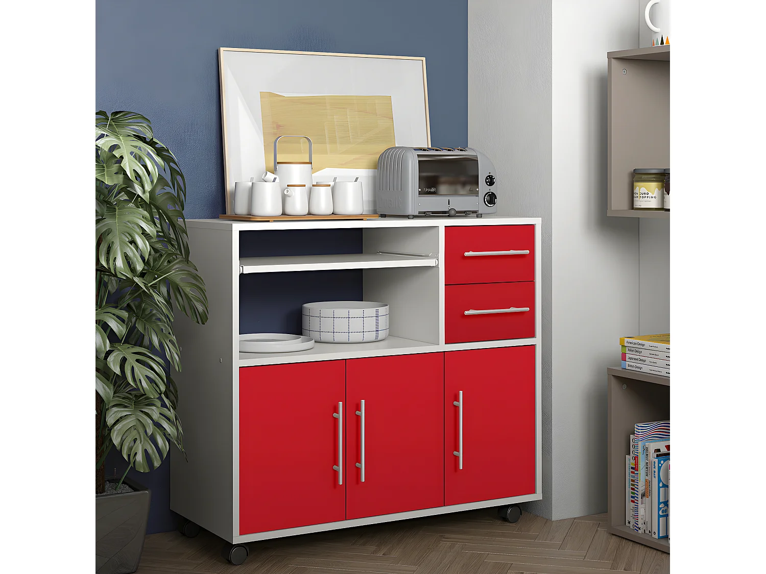 Desserte micro-onde MARIUS - blanc et rouge - SYMBIOSIS