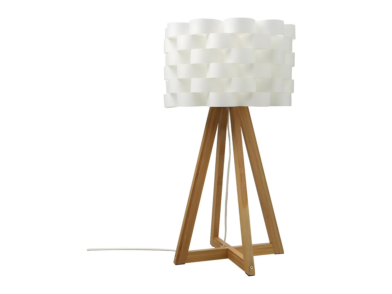 Lampe à poser, lampadaire en Polypropylène coloris blanc, pieds en bambou beige