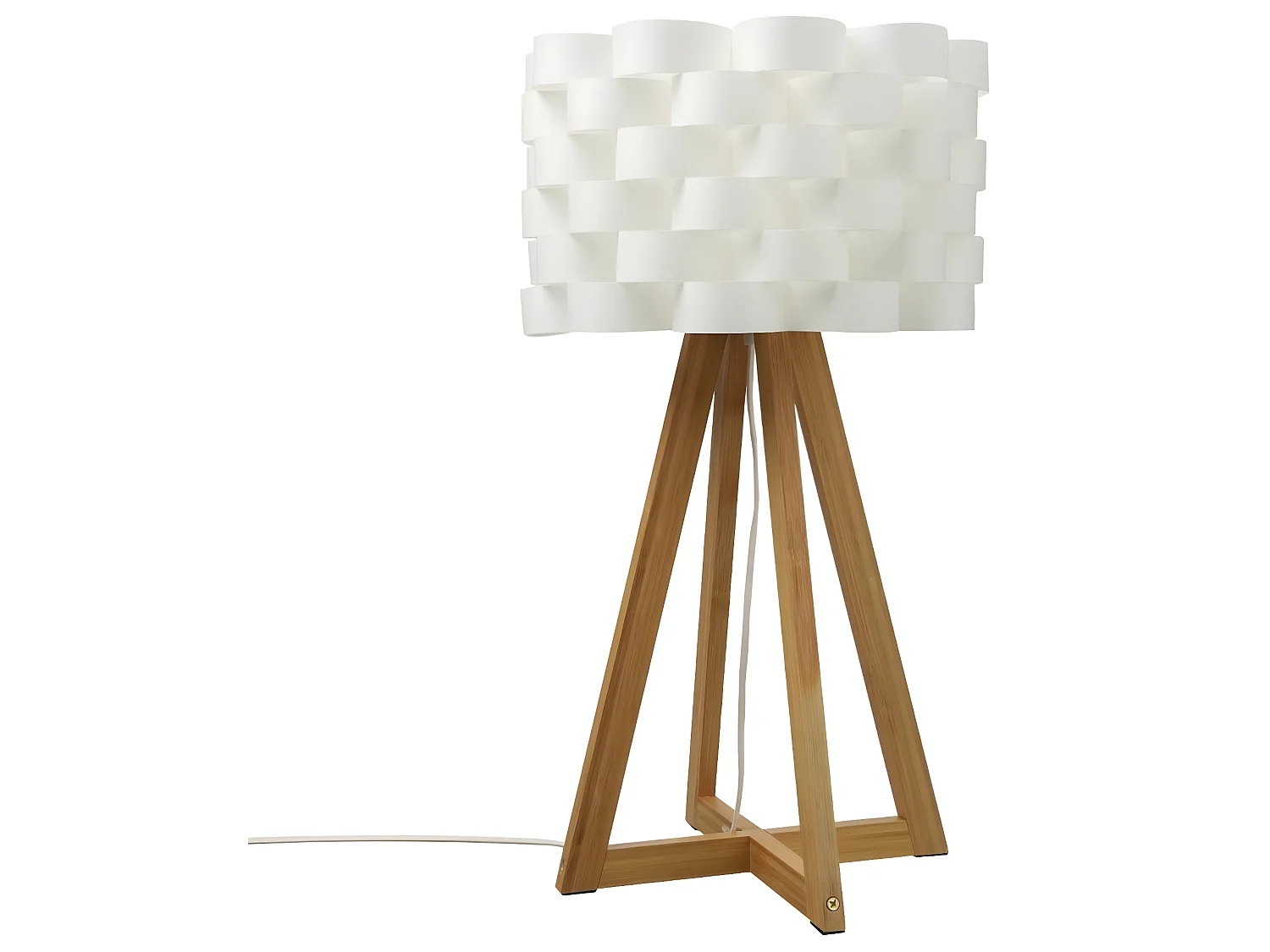 Lampe à poser, lampadaire en Polypropylène coloris blanc, pieds en bambou beige