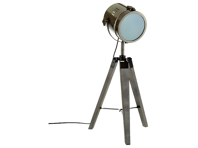 Lampe à poser en bois et métal cuivré, H.68 cm